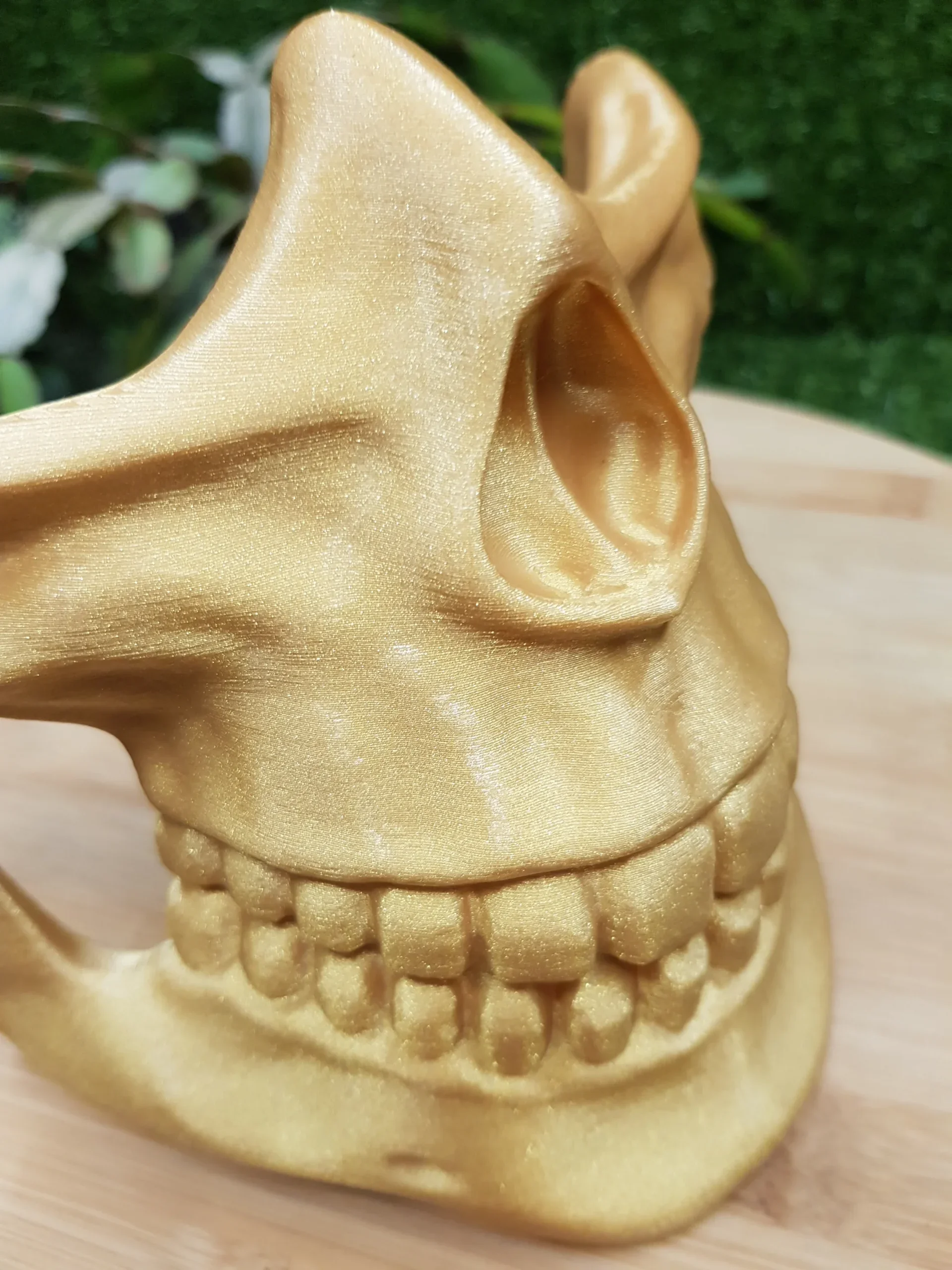 3D-printed Higgs Mask from Death Stranding in gold or black ABS. Durable and wearable for cosplay or display.