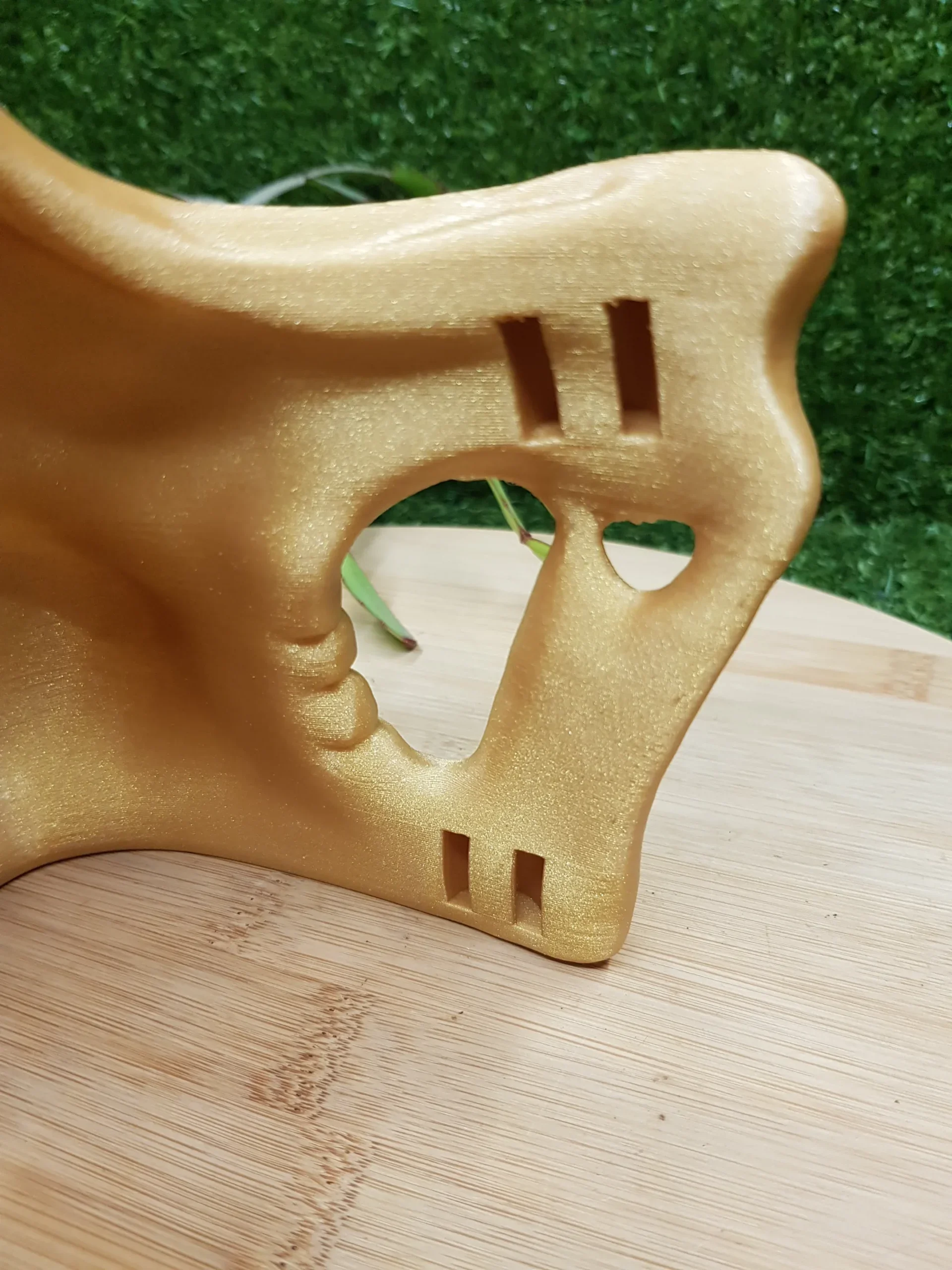 3D-printed Higgs Mask from Death Stranding in gold or black ABS. Durable and wearable for cosplay or display.