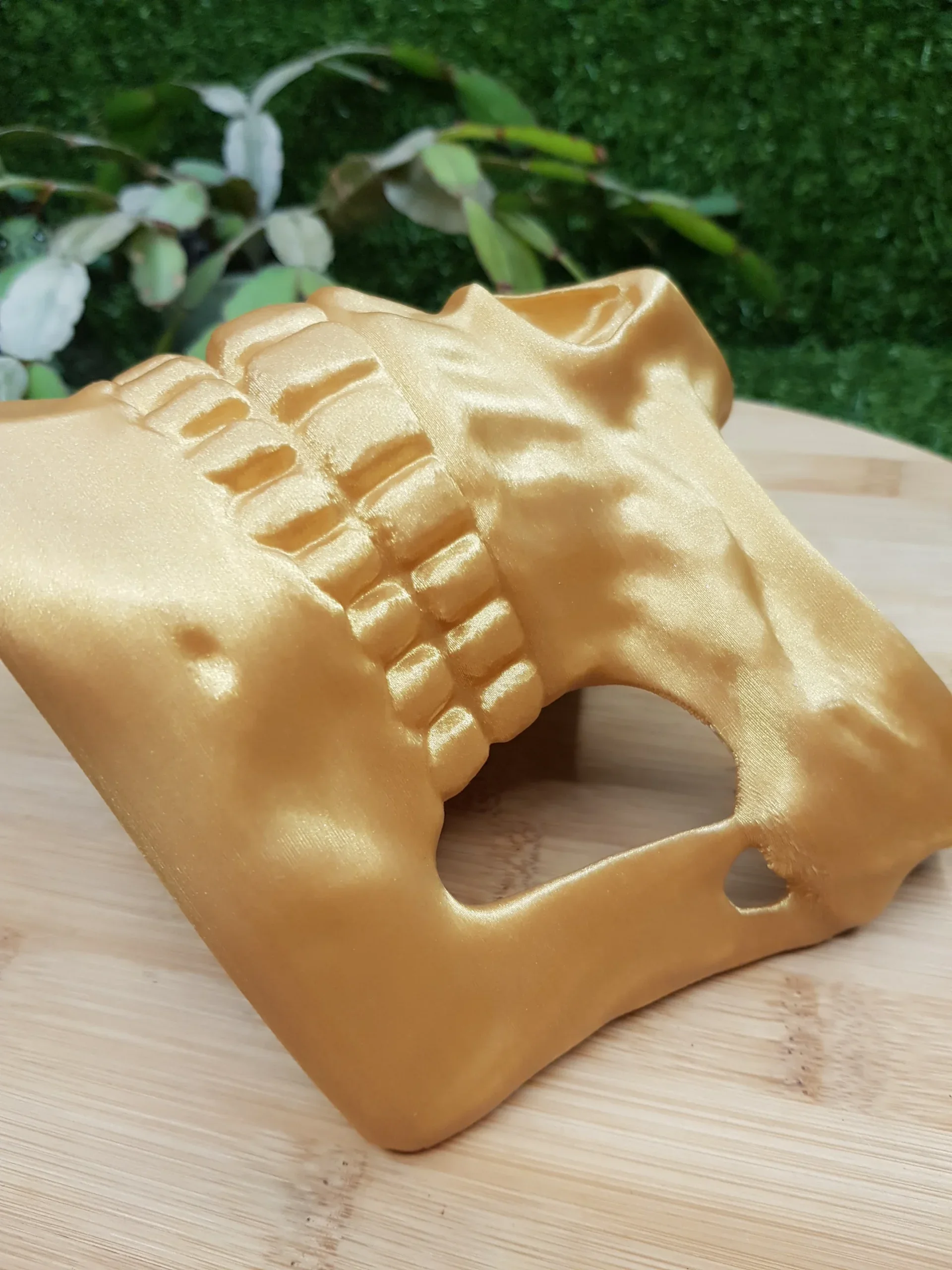 3D-printed Higgs Mask from Death Stranding in gold or black ABS. Durable and wearable for cosplay or display.