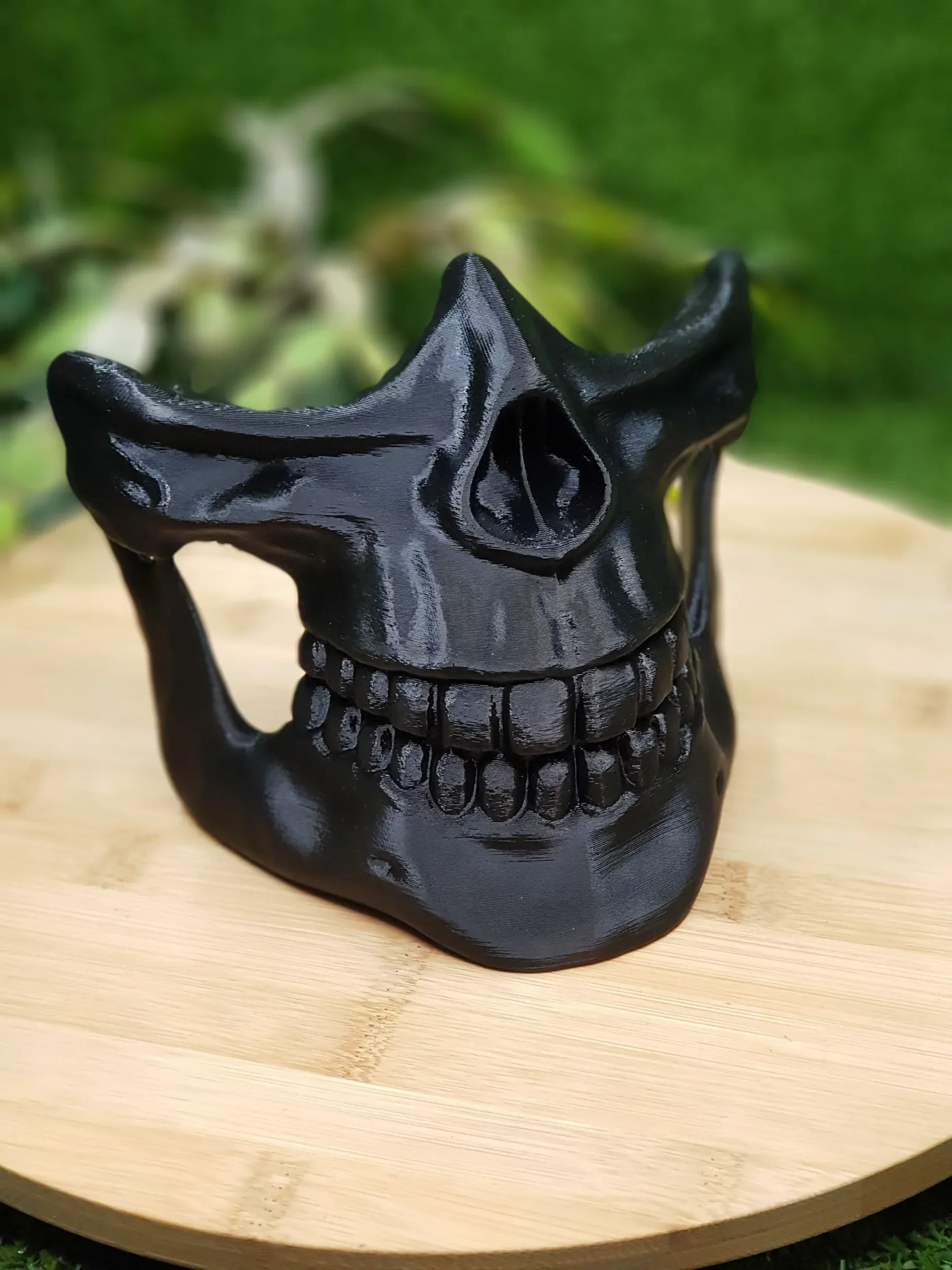 3D-printed Higgs Mask from Death Stranding in gold or black ABS. Durable and wearable for cosplay or display.