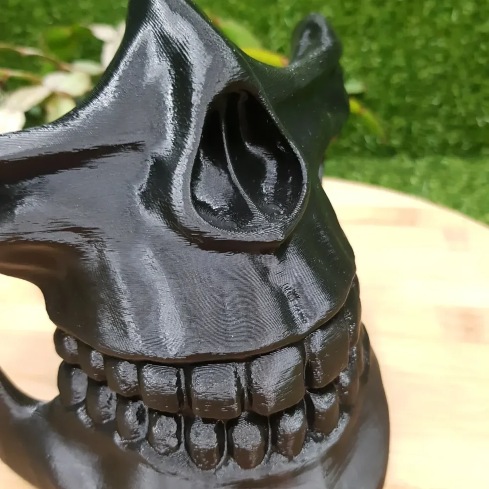3D-printed Higgs Mask from Death Stranding in gold or black ABS. Durable and wearable for cosplay or display.