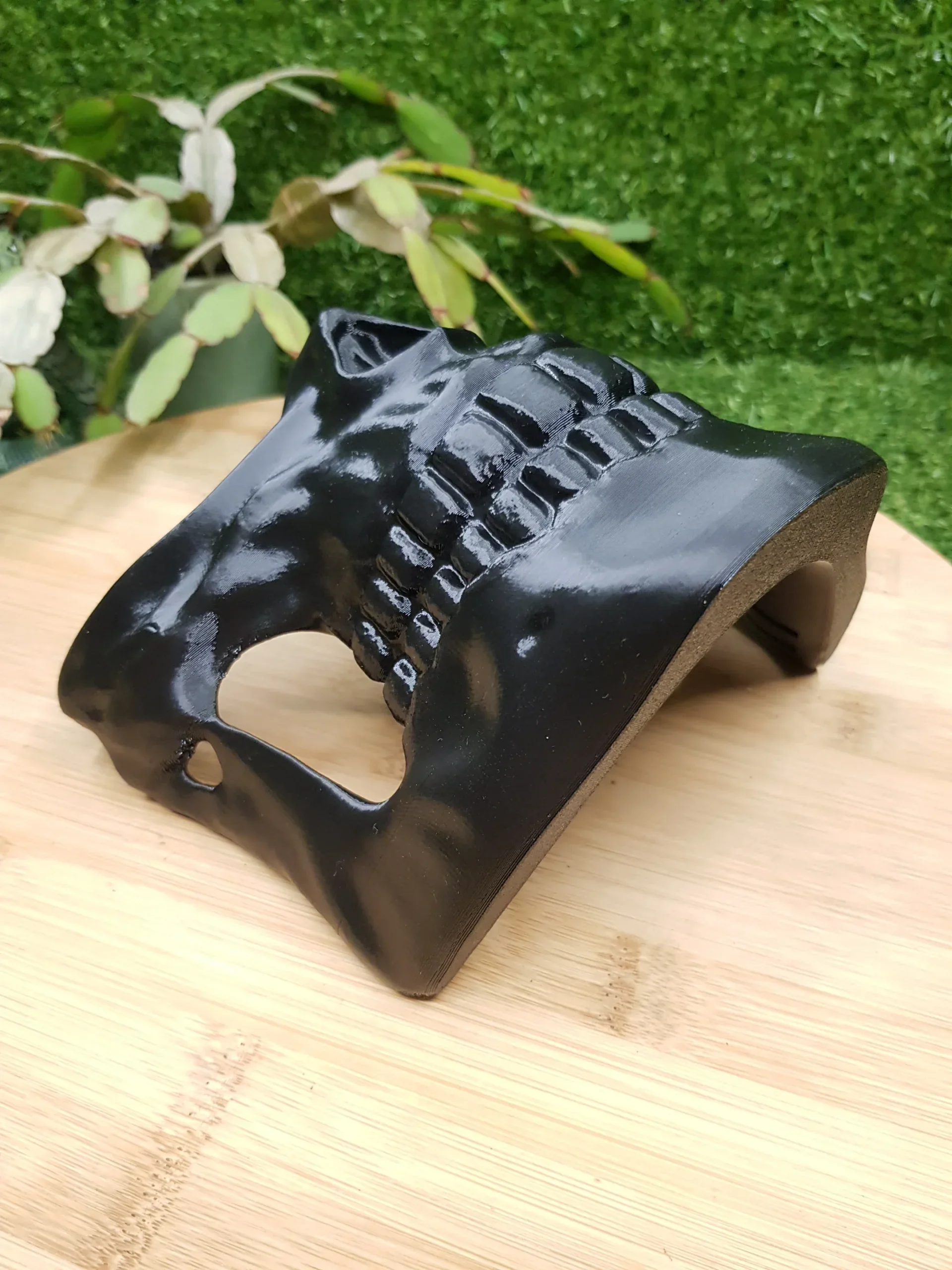 3D-printed Higgs Mask from Death Stranding in gold or black ABS. Durable and wearable for cosplay or display.