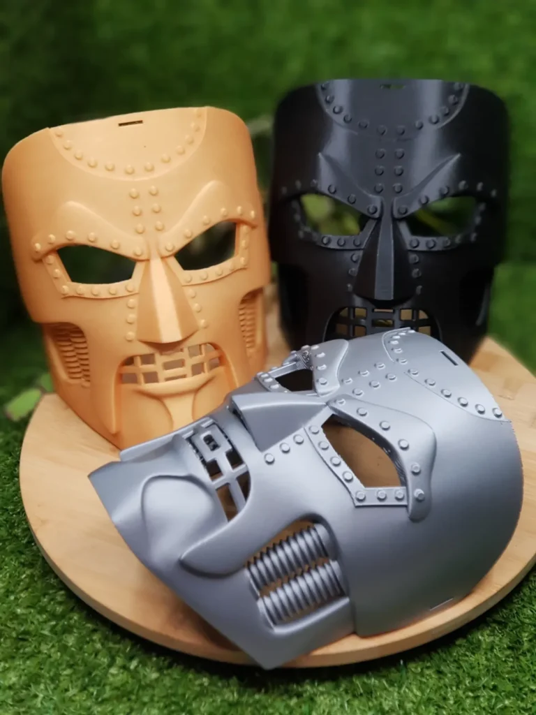 Dr. Doom Mask, 3D printed in PLA – view 1