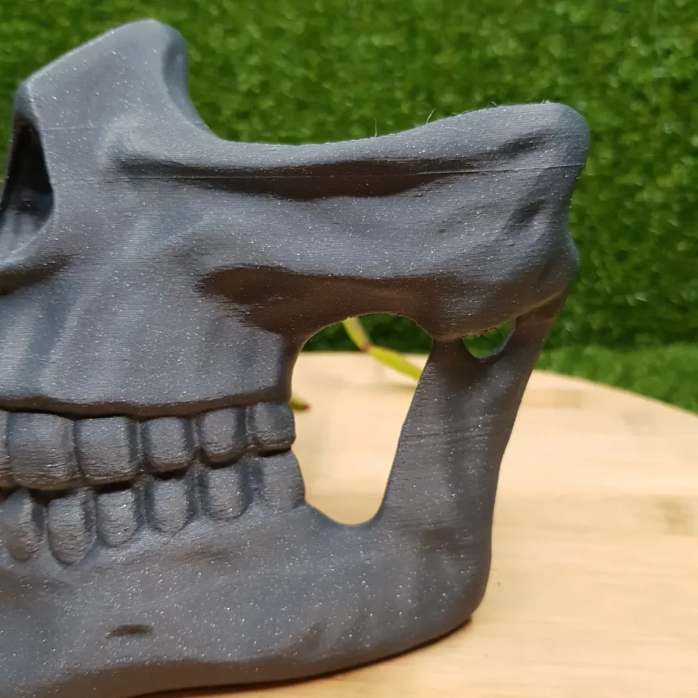 Wearable 3D-printed Higgs Skull Mask inspired by Death Stranding. Made from durable ASA with miscolored lines.