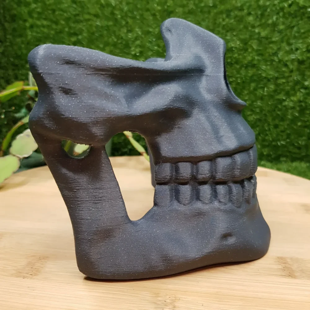 Wearable 3D-printed Higgs Skull Mask inspired by Death Stranding. Made from durable ASA with miscolored lines.
