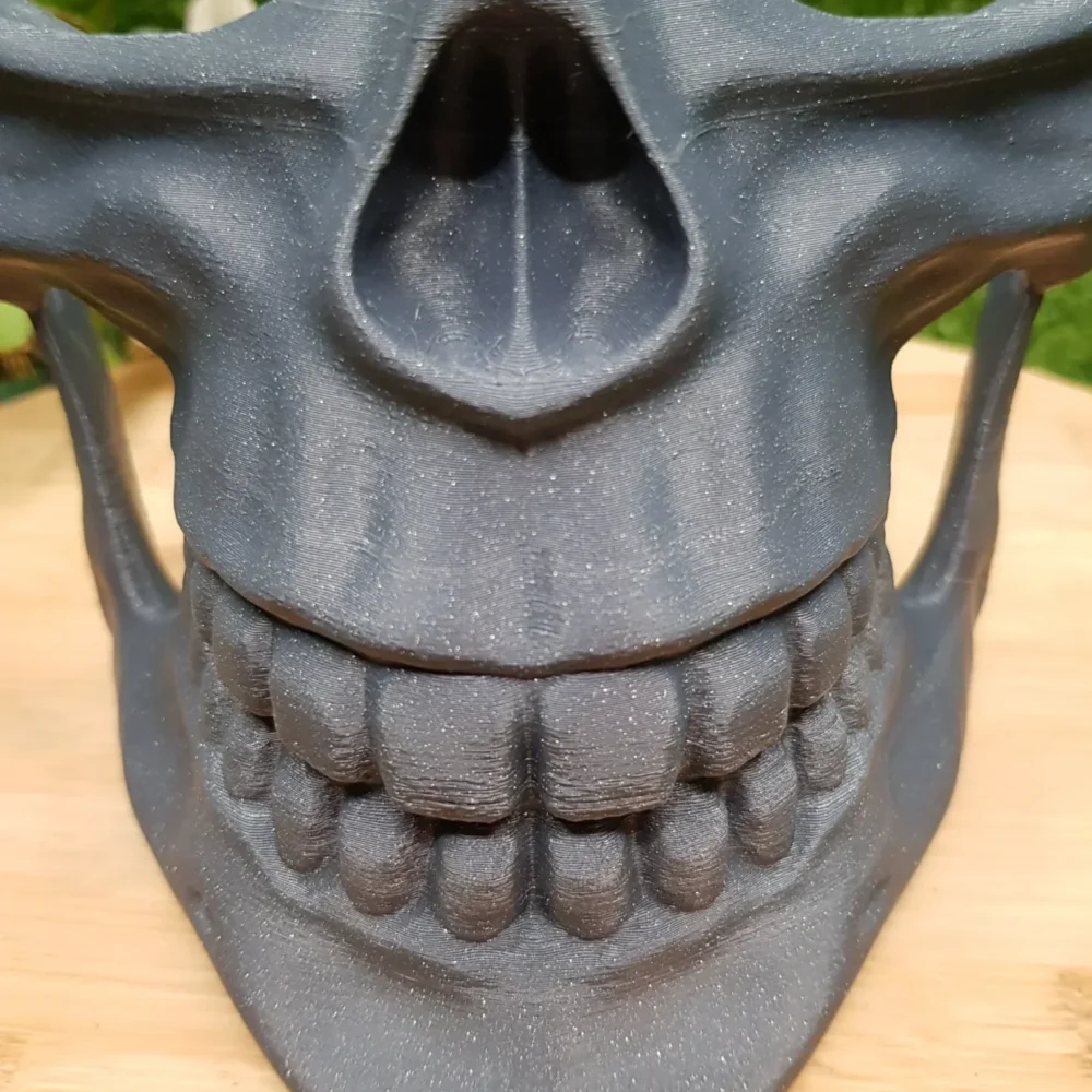Wearable 3D-printed Higgs Skull Mask inspired by Death Stranding. Made from durable ASA with miscolored lines.