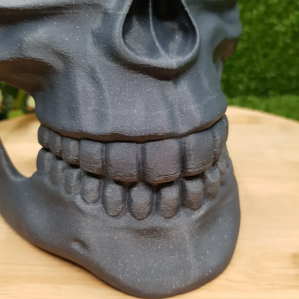 Wearable 3D-printed Higgs Skull Mask inspired by Death Stranding. Made from durable ASA with miscolored lines.