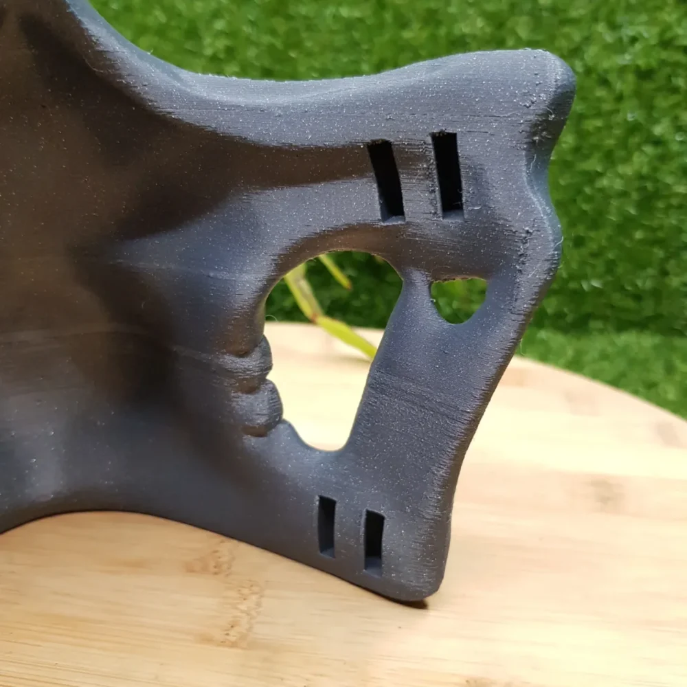 Wearable 3D-printed Higgs Skull Mask inspired by Death Stranding. Made from durable ASA with miscolored lines.
