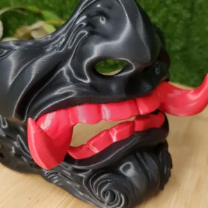 Japanese Oni Mask – black with coloured teeth, 3D printed in ABS – view 5