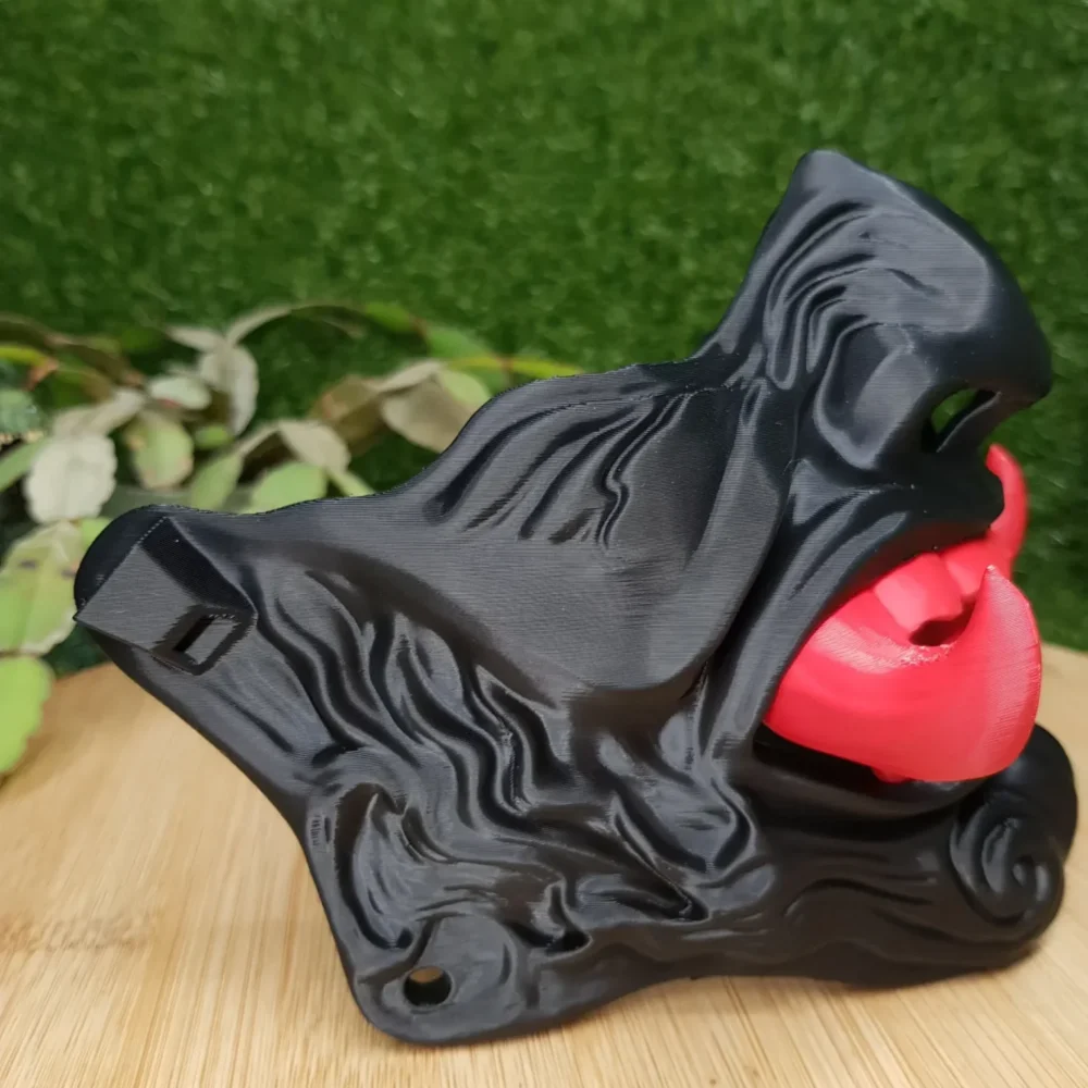 Elevate your style with this wearable 3D-printed Japanese Oni mask, made from durable black, green or red ABS for a bold,
