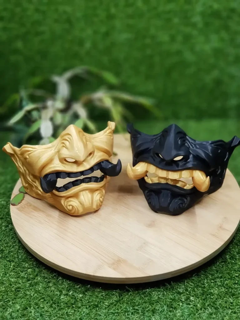 Japanese Oni Mask Gold & Black Edition, 3D printed in ABS – view 1