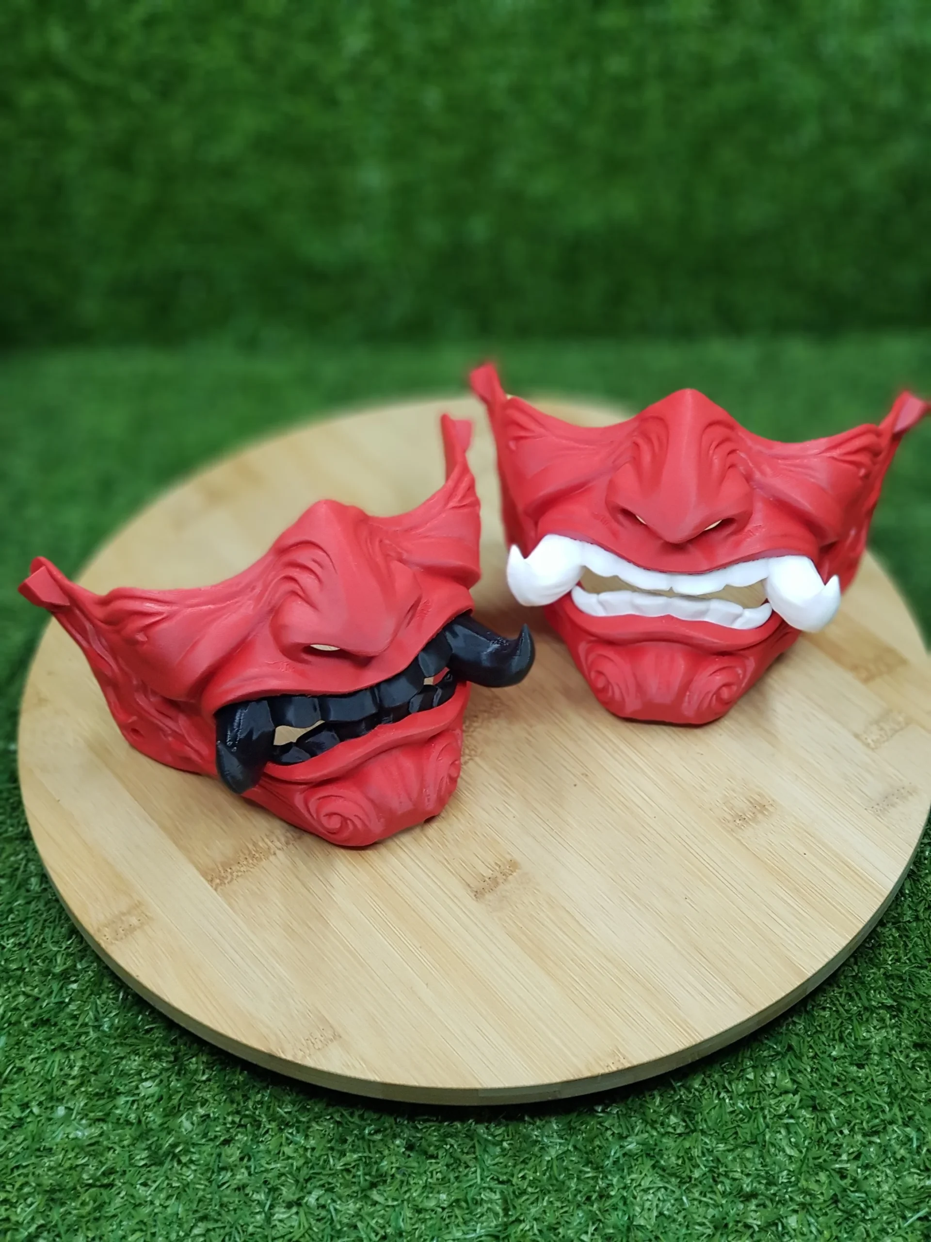3D Printed Japanese Oni Mask – Red With Black White Teeth 1