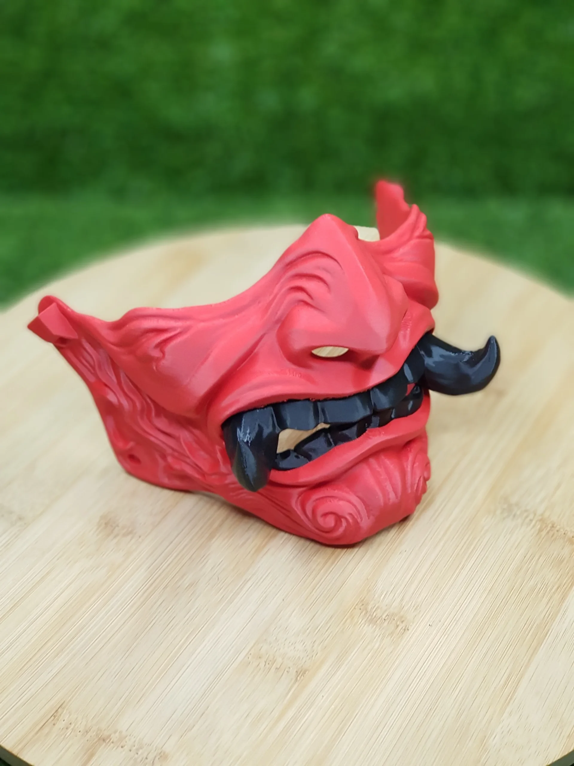 3D Printed Japanese Oni Mask – Red With Black White Teeth 4