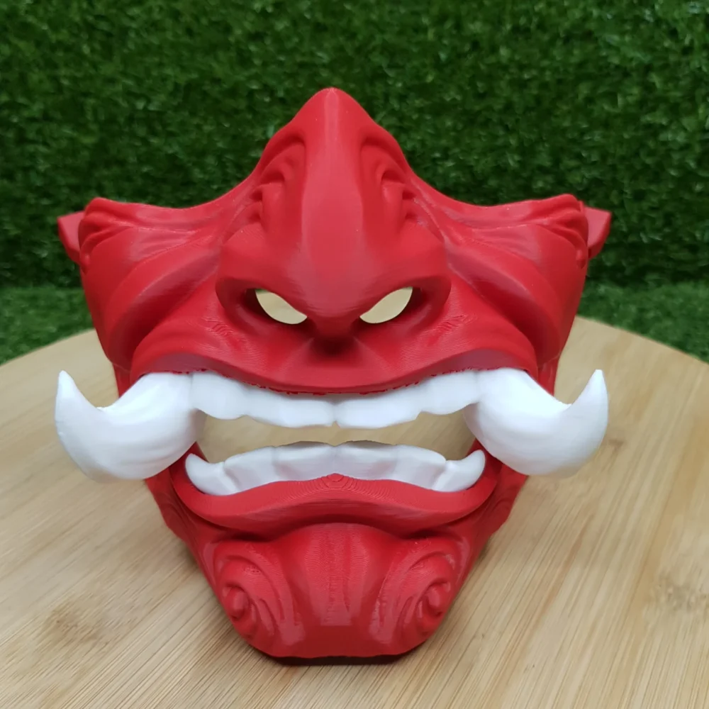 Japanese Oni Mask – Red With Black White Teeth 6