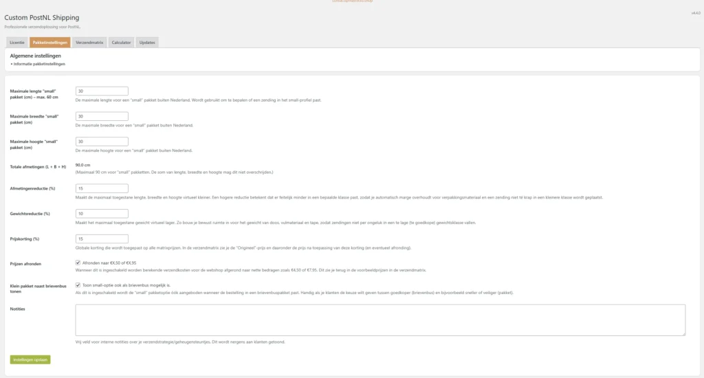 Custom PostNL Verzend Plugin – algemene instellingen in WooCommerce