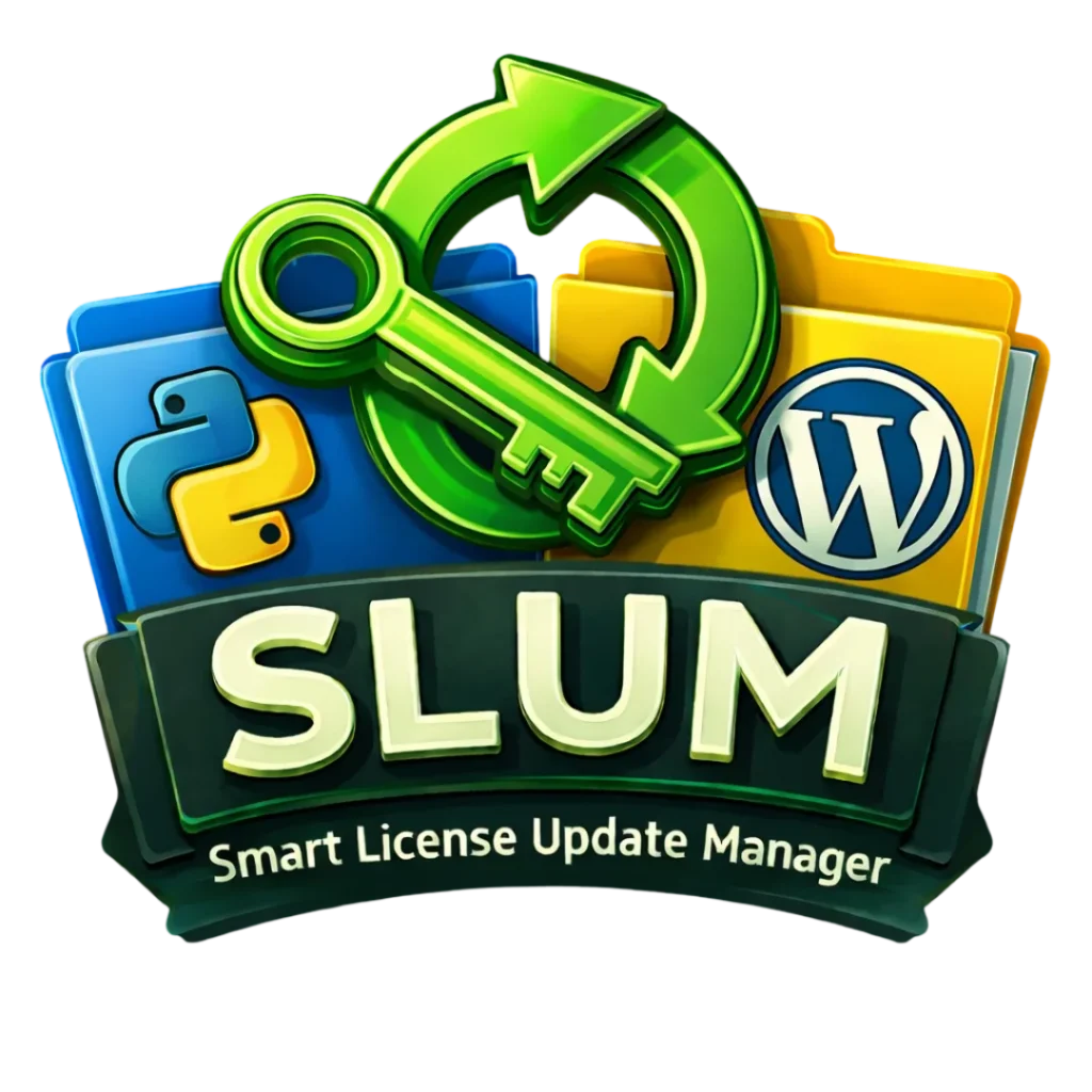 SLUM WooCommerce plugin interface with license key fields and update settings