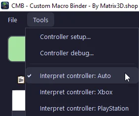 Custom Macro Binder screenshot – tools