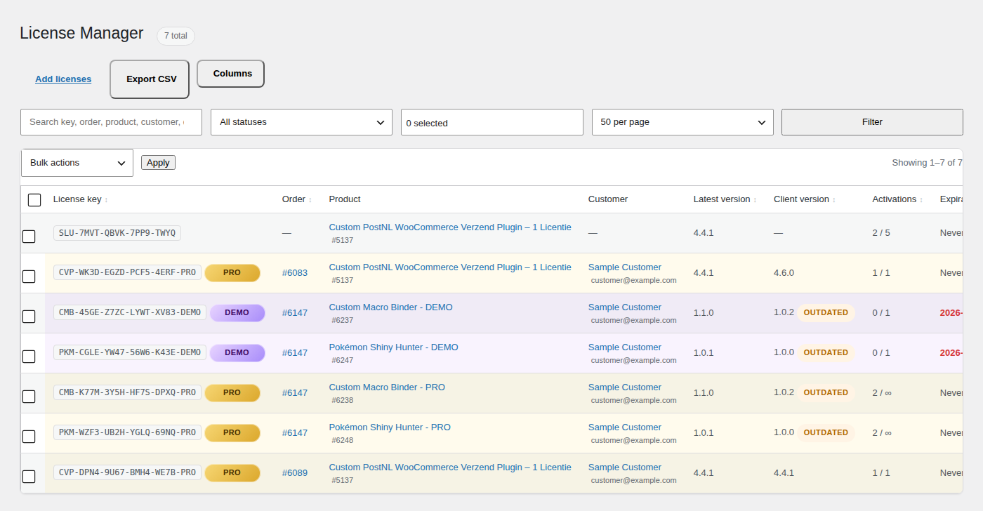SLUM is a WooCommerce plugin that issues license keys when orders are paid.