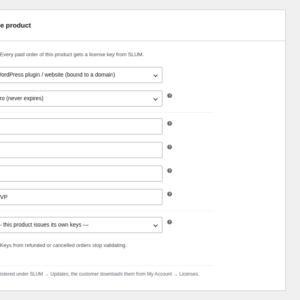 SLUM – license policy on a WooCommerce product